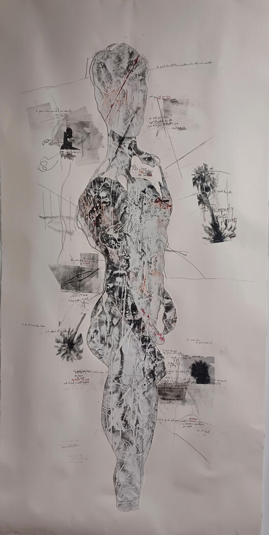 'Under the Weight of Teddy's Dreaming', 87.5 x 42.5 mixed media