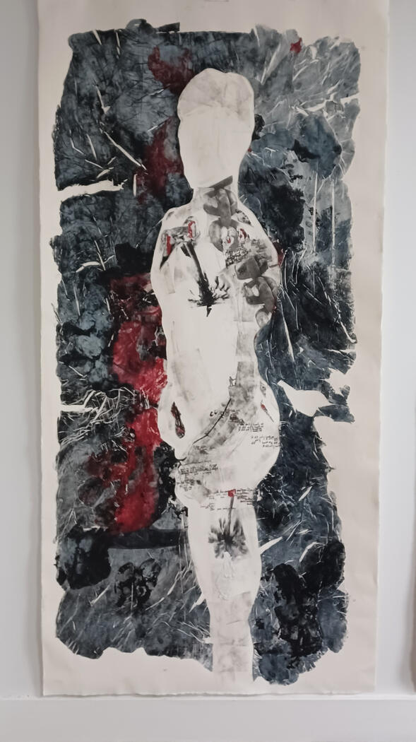 'Enfolded and Marred', 87.5x 42.5" mixed media on paper