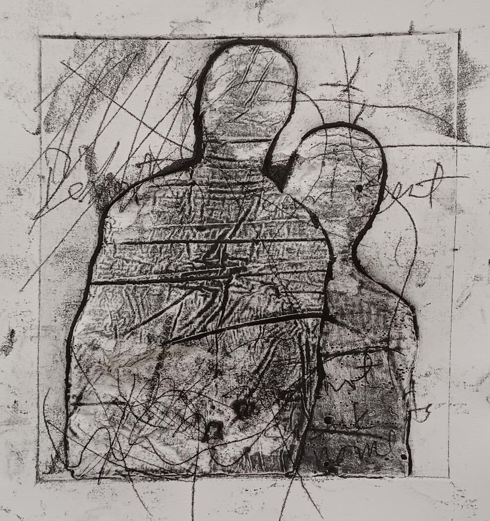 'Shadowed (Silhouette Series)' Collagraph on paper